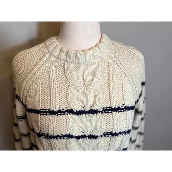 J. Jill sweater crew neck pull over cabled cream with navy blue stripes Sz M - Picture 4 of 7